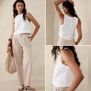 NWT Banana Republic Racer Poplin Top XL X-LARGE White Cotton Sleeveless Tank‎